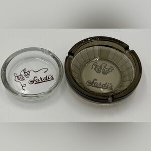 Lot Of 2 Vintage Sardis Restaurant NYC Glass Ashtrays Circa 1955 Round READ